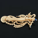 Dark Blue Rhinestones Inlaid Swirl Floral Barrette French Hair Clip