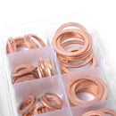 120pcs Assorted Copper Washer Set Flat Ring Seal Assortment Kit with Box