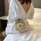 Women Straw Bucket Shoulder Bags Flower Drawstring Crossbody Pouch (Khaki)