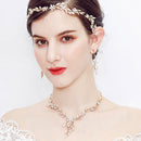 Elegant Leaf Pearls Diamante Necklace Earring Wedding Bridal Jewelry Set