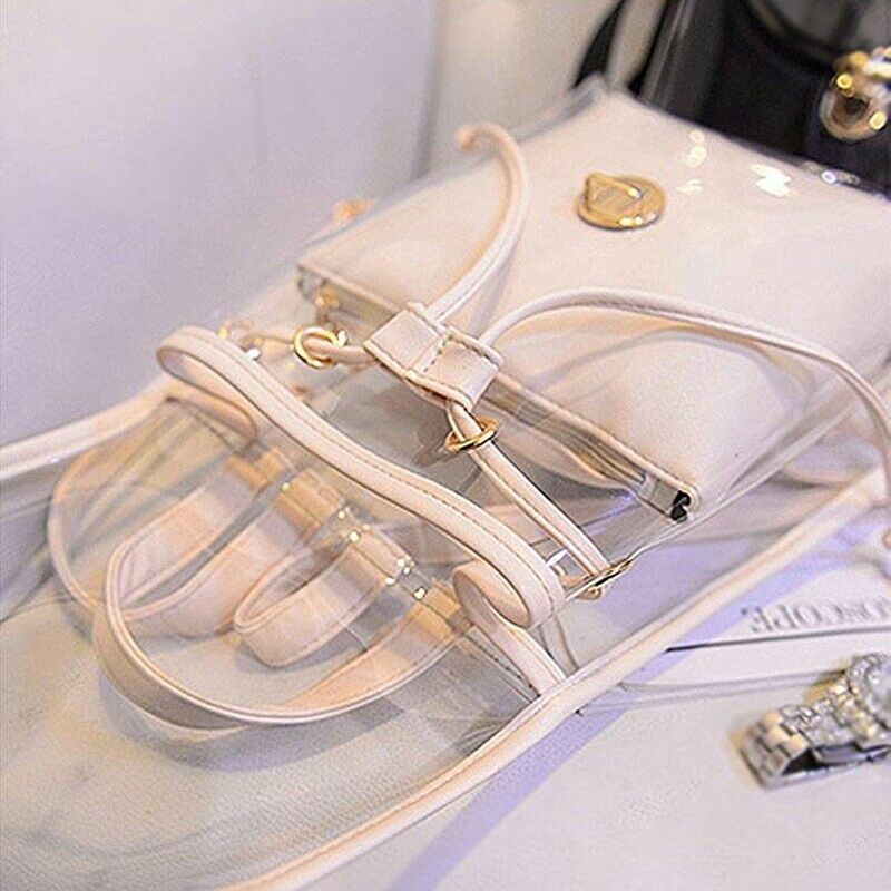 Women's 2 in 1 Clear Fashion Backpack Transparent Travel Beach Shoulder Han M6N2