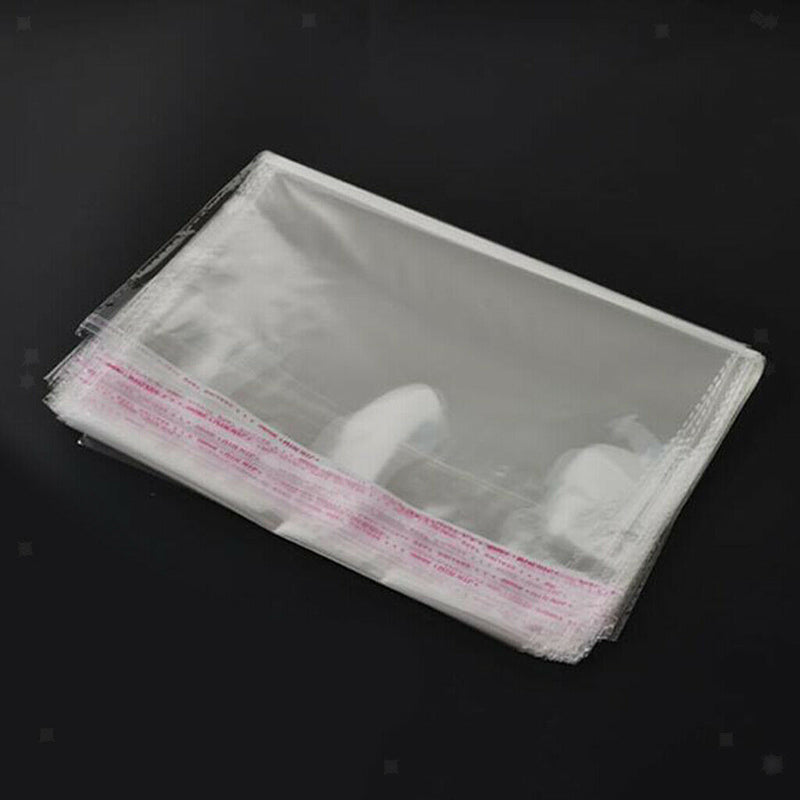 100Pcs 11x8in Clear Self Seal Adhesive Cello Cellophane Resealable Plastic Bags