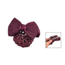 Burgundy Bowknot Snood Net Barrette Hair Clip Bun Cover for Woman U2V4