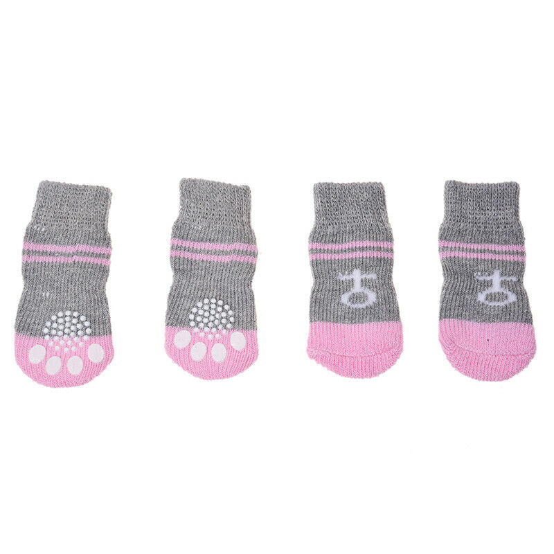 Pink Gray Nonslip Warm Knitted Socks Bootie for Pet Dog