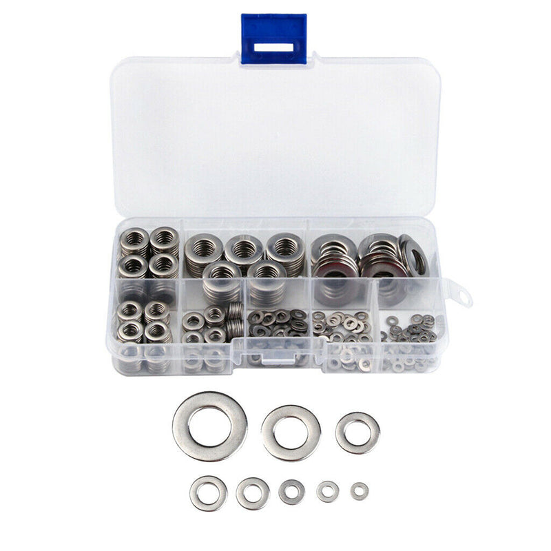 360Pcs Stainless Steel Flat Plain Round Washer Screw Gasket Assortment , M2 -M10