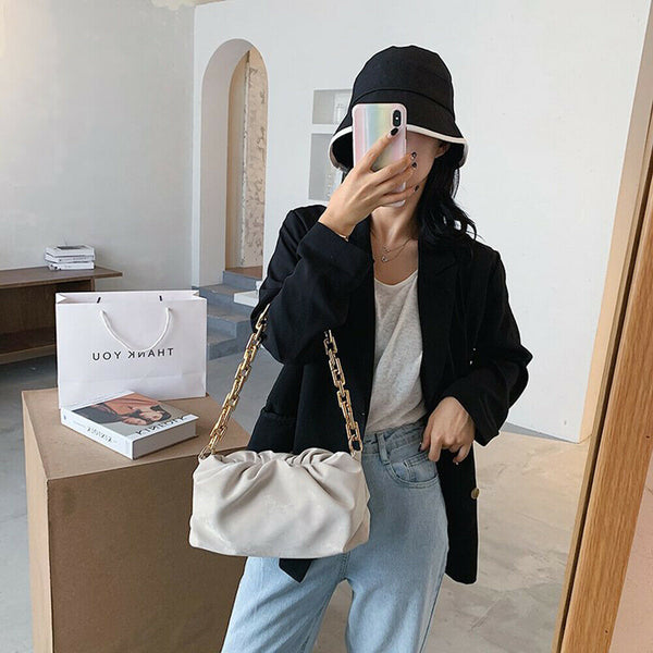Fashion Cloud Women Shoulder Handbag Lady Chain Underarm Clutch (Beige)