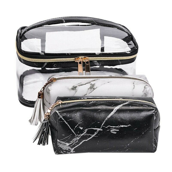 Transparent PVC Cosmetic Bag Set Of 3 Waterproof Toiletries Storage Pouch w J8K9