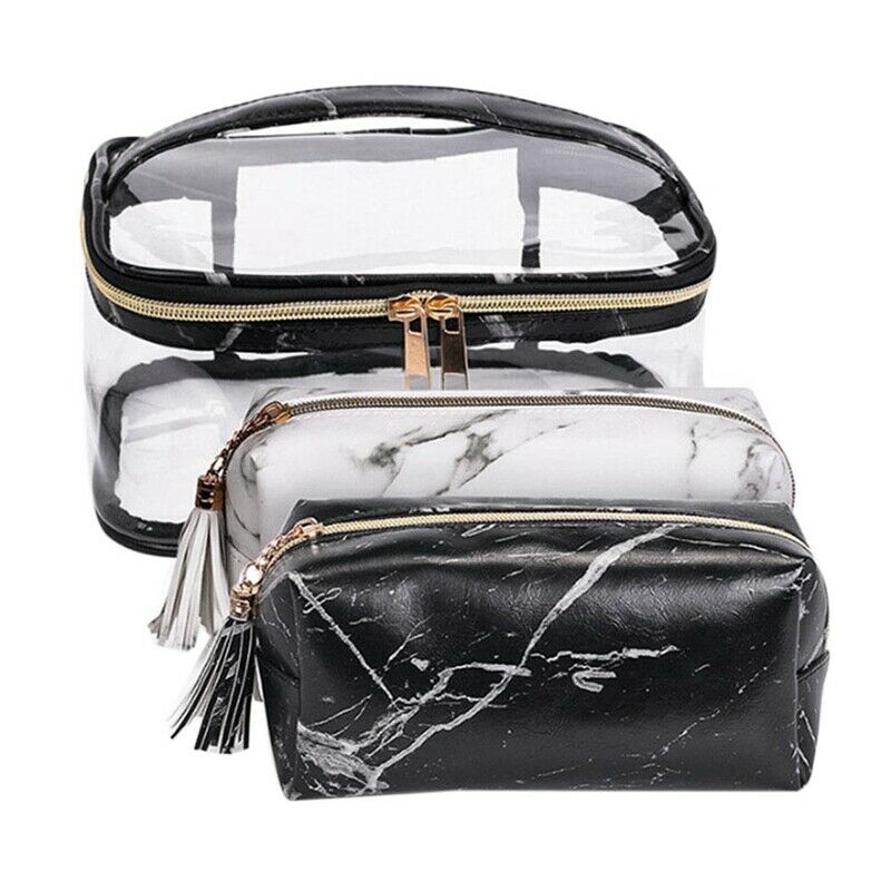 Transparent PVC Cosmetic Bag Set Of 3 Waterproof Toiletries Storage Pouch w J8K9