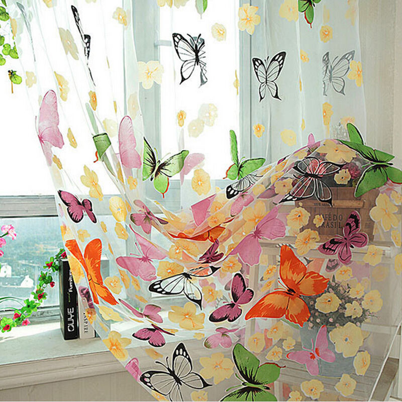 1 X Butterfly Tulle Window Screens Sheer Voile Door Balcony Curtain Drape M&O