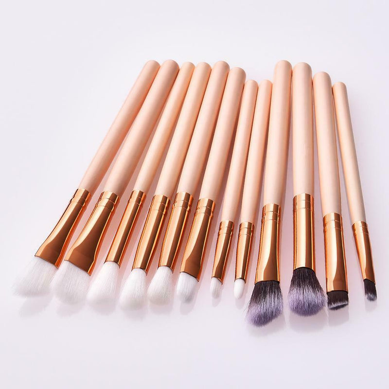 12pcs Pro Eyes Makeup Brushes Set Wood Eyeshadow Eyeliner Applicator (Pink) A