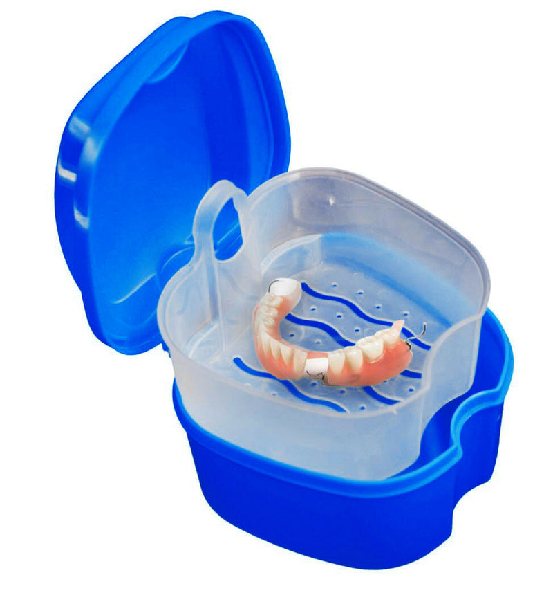 Denture Bath Box Case Dental False Teeth Storage Box with Hanging Net Container