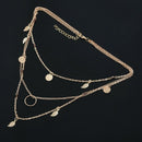 Women Multilayer Irregular Paillette Leaf Bead Chain Statement Necklace Gol L4H1