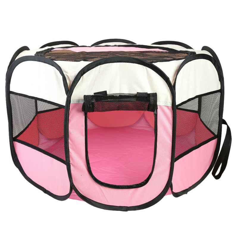 Portable Folding Pet Tent Oxford Dog House Cat Cage Zipper Kennel (Pink) A