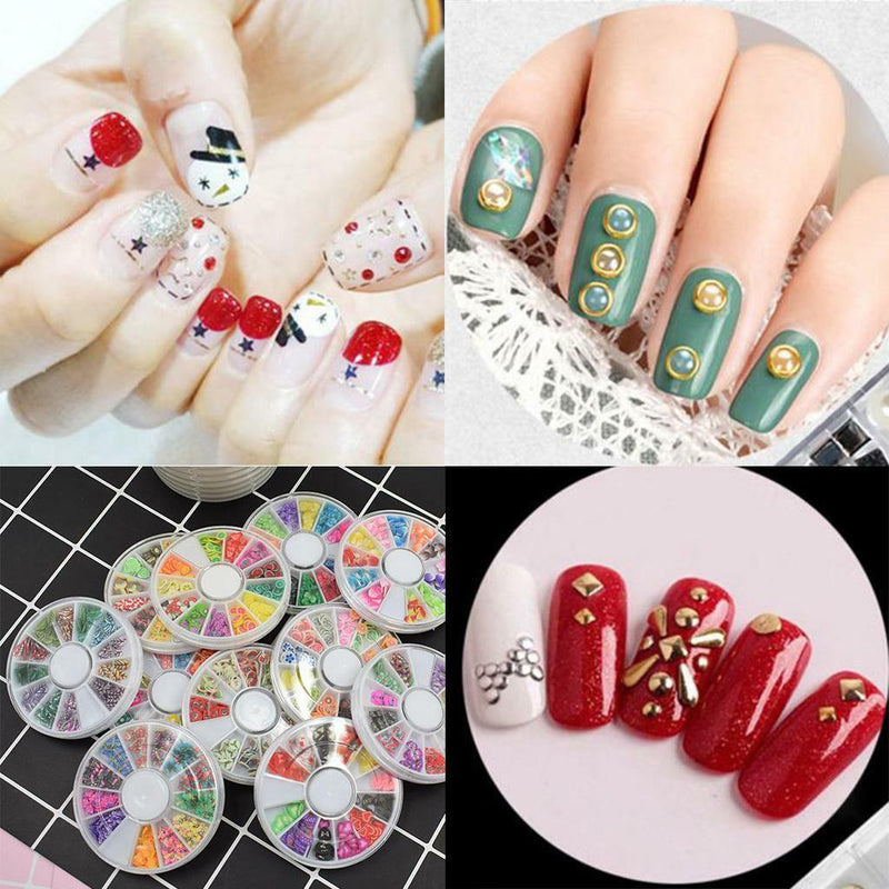 12 Styles Wheels Acrylic Mixed Slices Nail Art Tips DIY Decoration Flatbacks
