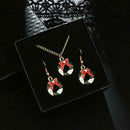 Creative Christmas Drop Earrings Rhinestone Pendant Necklace Jewelry Set A