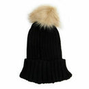 Womens winter rabbit fur ball warm hat knitting crochet wool hat (Black) V2R4