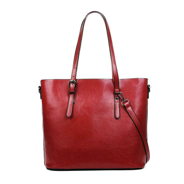 Oil Wax Leather Shoulder Handbags Women Big Capacity Shopping Totes (Red)