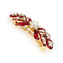 Women's Crystal Stone Decor Flowers Metal Hair Clip Claw Barrette Red + Gol