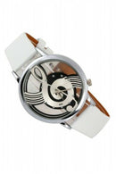 Wristwatch of Music clock skeleton white quartz imitation leather