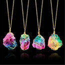 Irregular Natural Rainbow Stone Pendant Necklace Crystal Chakra Chain Jewelry