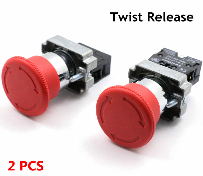 2PCS Emergency Stop Switch Red 600V 1 NC 10A Contacts  E-stop Twist Release P Gw