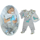 Cartoon Dinosaur Printed Rompers Pants Socks Hat Clothes for 22-23Inch Reborn