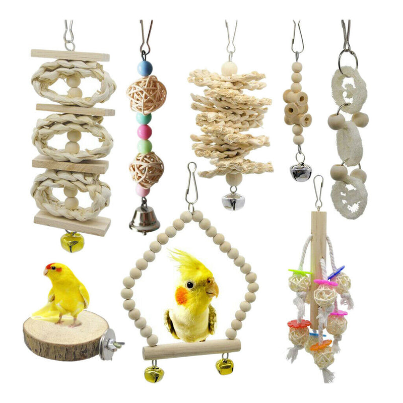 1Set/11pcs Bird Parrots Wooden Stand Swing Chew