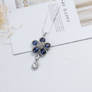 Elegant Blue Crystal Flower Water Drop Pendant Long Necklace Women Sweater