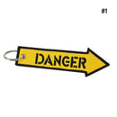 Yellow Danger Keychain Embroidery Luggage Tag Motorcycle Chain Ring Nice Ke M9F4