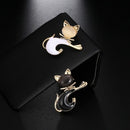 Cute Black Tie Cat Brooch Smooth Artificial Opals Corsage For Women Collar