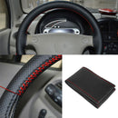 Black+Red PU Leather DIY Car Steering Wheel Cover 38cm With Needle And Thread lj