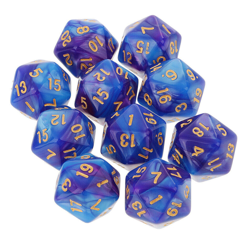 10pcs D20 Polyhedral Dice for Dungeons and Dragons Table Games Blue Purple