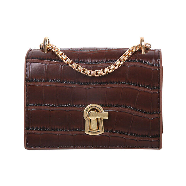 Elegant Women Pure Mini Shoulder Bags Leather Chain Messenger Bag (Brown)