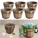 6x Rustic Wood Bucket Flower Pot Garden for Plants Flower Garden Decor