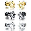 3 Pairs Star of David Earring Women Stainless Steel Cool Punk Ear Studs Hot