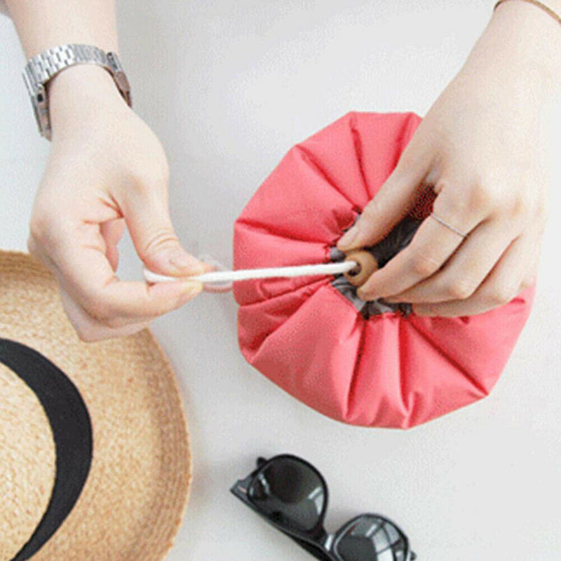 Nylon Drawstring Travel Cosmetic Bag Makeup Organizer Toiletry Bags (Red) A