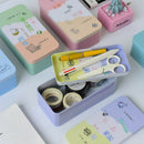 1PC Student Double Deck Storage Box Tin Metal Storage School Pencil Case