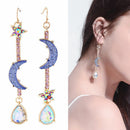 Japan Cute Blue Star Moon Drop Earrings Geometric Long Dangle Earrings for Women