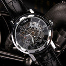 Men's Luxury Army Black Leather Skeleton Sport Automatic Mechanical Wrist Watch
