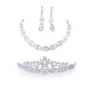 Bridal Wedding Crystal Necklace Earring Set + Floral Crown Headband Bridal