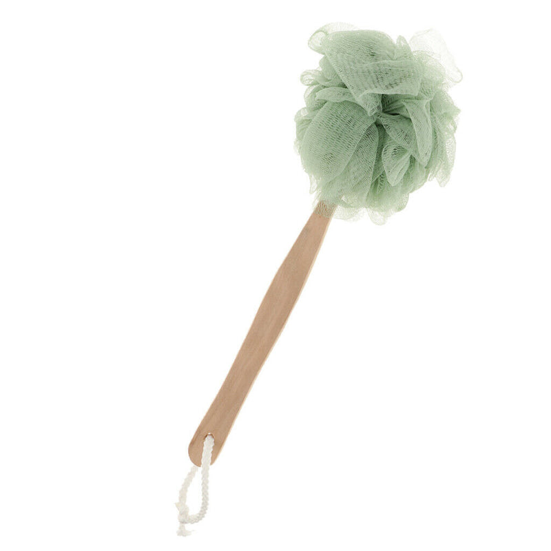 Long Handle Bath Shower Body Brush Scrub Scrunchie Back Scrubber Green