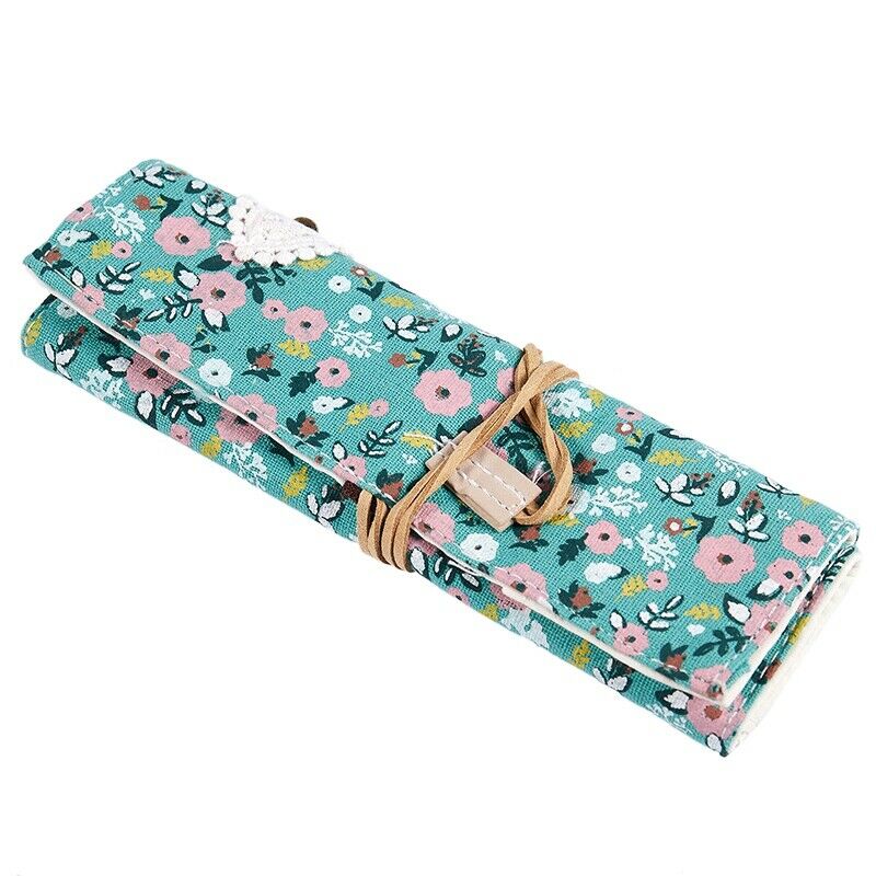Student Stationery Canvas Roll Up Pencil Case Pen Brush Wrap Makeup Cosmeti N3J2