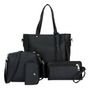 Women Fashion Handbag Shoulder Bag Purse Leather Tote Bag 4 Pieces (Black) Y3O1