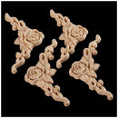 4pcs 8*8cm Wood Carved Corner Onlay Applique Door Cabinet Rose Unpainted Eu