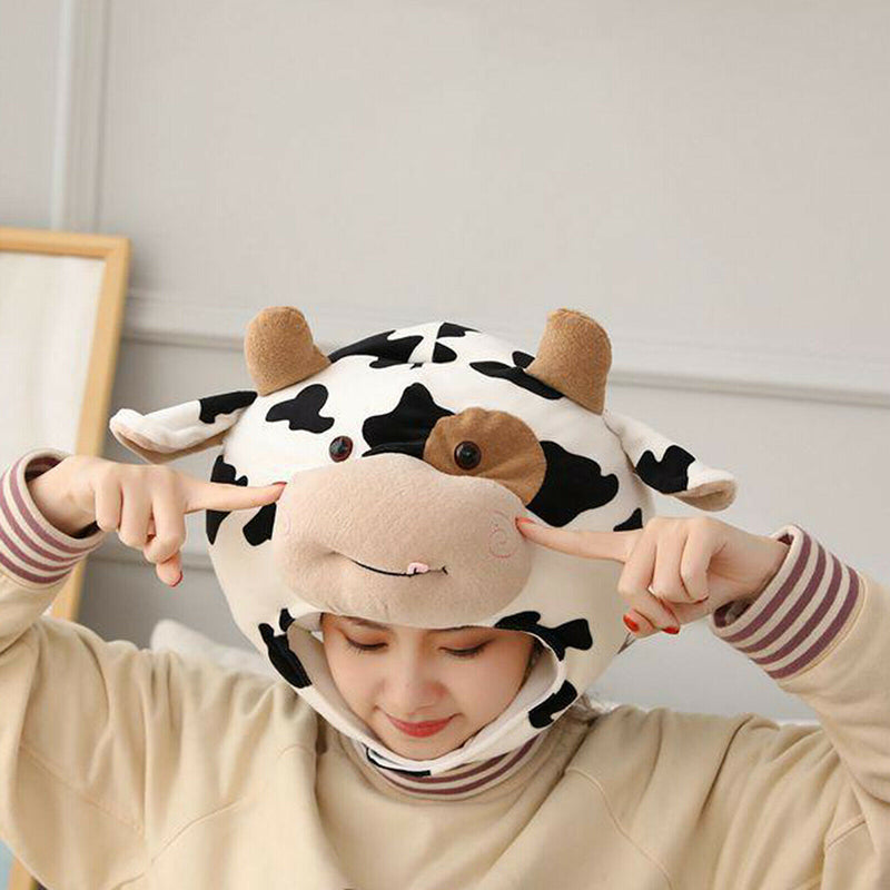 Women Girls Winter Hat Novelty Plush Cow Hat Cap Headgear Party Photo Props