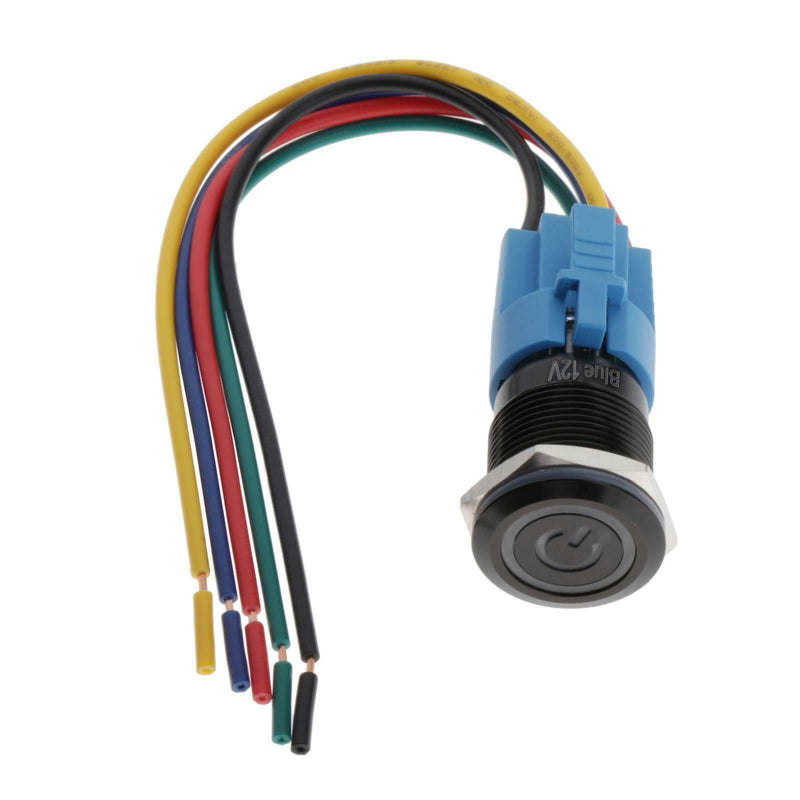 Latching Push Button Switch Self-locking Switch 12V Blue LED 19mm Mounting