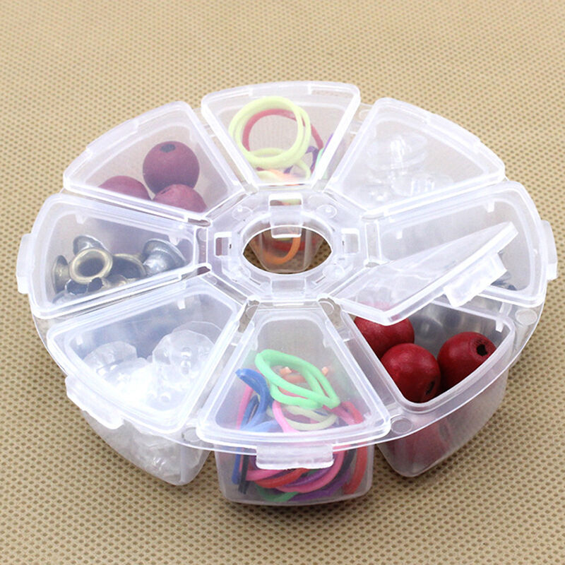 8 slots Empty Clear Round Wheel Storage Box/Container for Seed Beads Gems New