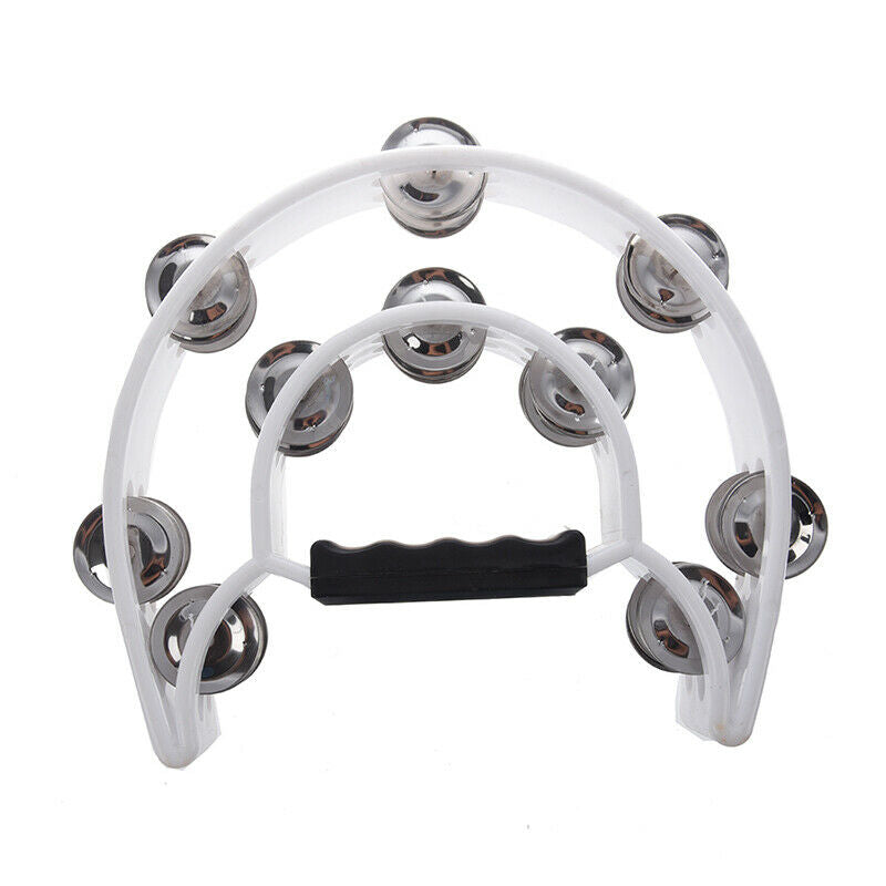 New Singer Tambourine Percussion Drum Grip Handle-32 Jingles Half Moon - Wh