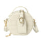 Women Small Round Shoulder Handbag Leather Stone Pattern Totes Bag (Beige) A
