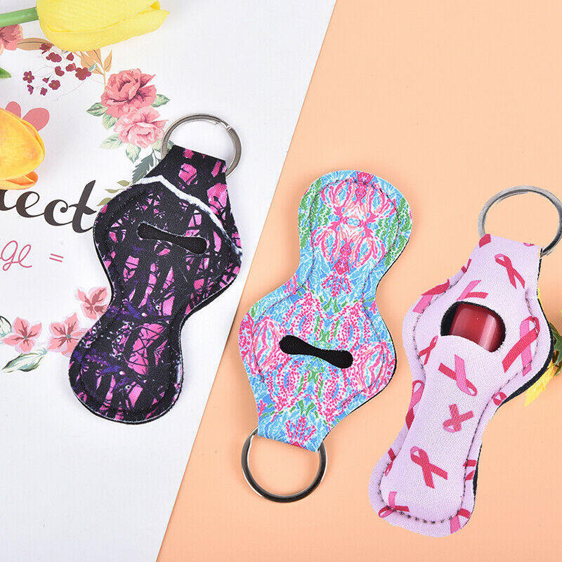 Waterproof Neoprene Floral Colourful Lipstick Chapstick Lip Balm Holder Keycha_